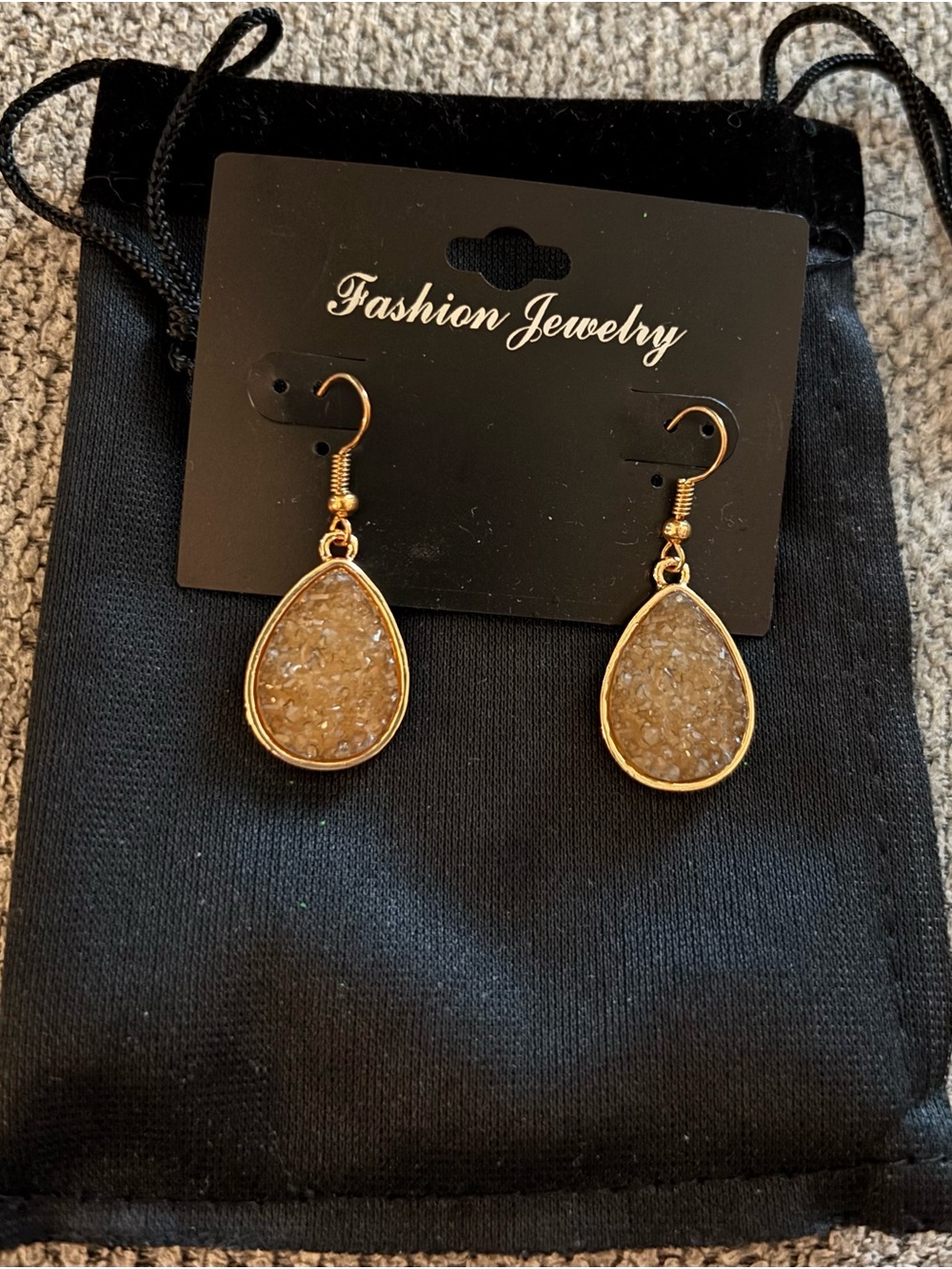 Fashion Jewelry Gold Teardrop Druzy Drop Earrings